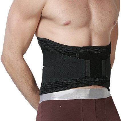 Adjustable Deluxe Double Pull Lumbar Brace / Lower Back Belt, Pain Relief, Breathable Material - WIDE Back Support - Black Color - Size S