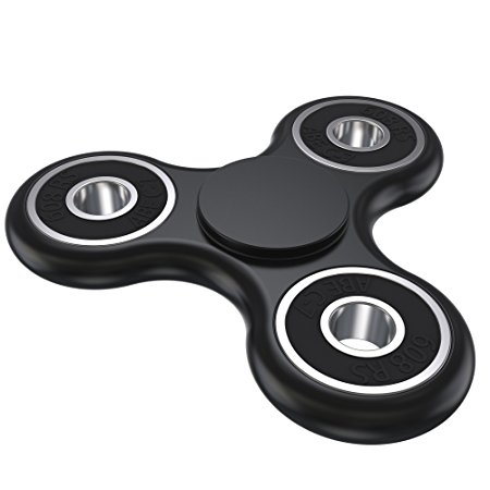 Fidget Spinner - Over 1 minute spin! - Prime Shipping! Black Spinner w/ Ceramic Bearing - Quieter & Longer Lasting than Other Hand Toy Tri Figit Spinners, ADHD Stress Reducer Figets Finger Toys