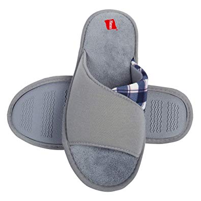 Hanes Womens Open Toe Contrast Plaid Slide Slipper with Memory Foam and Anti-Skid Sole