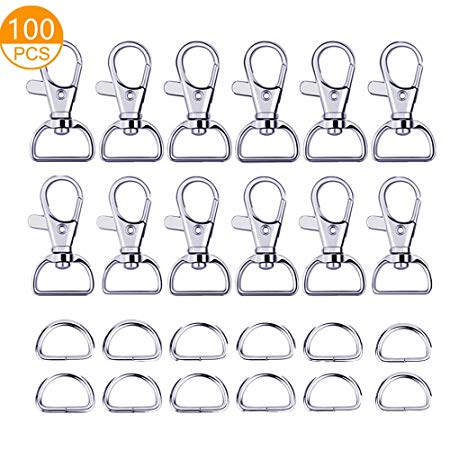 100PCS Premium Swivel Snap Hooks and D Rings, Swivel Snap Hooks for Keychain and Sewing Project(3/4”Inside Width)