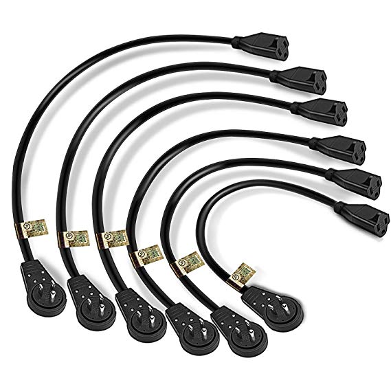 Nekteck Extension Cord, 3 Prong Power Cord 14AWG Extension Cable with 360 Degree Rotating Flat Plug (6 Pack)