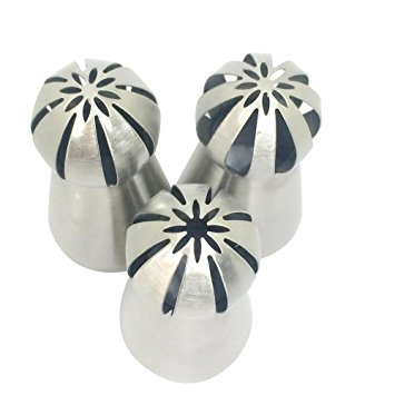 Misula 3PCS/Set New Design Ball Tips Sphere Nozzles Cream Stainless Steel Flower Torch Shape Icing Piping Nozzles Set Pastry Decorating Tips Cupcake Buttercream Decorator