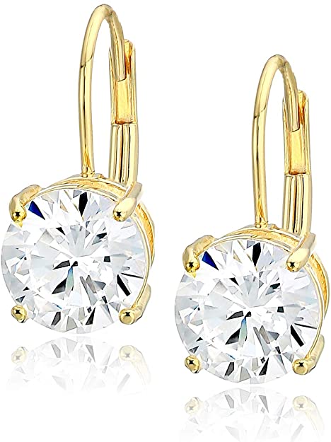 Amazon Essentials Plated Sterling Silver Cubic Zirconia Leverback Earrings (Round & Princess)