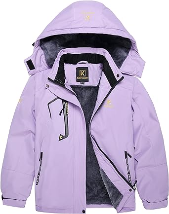 Keevoom Girl's Waterproof Ski Jacket Fleece Snow Coat Windproof Warm Winter Snowboarding Jacket with Removable Hood