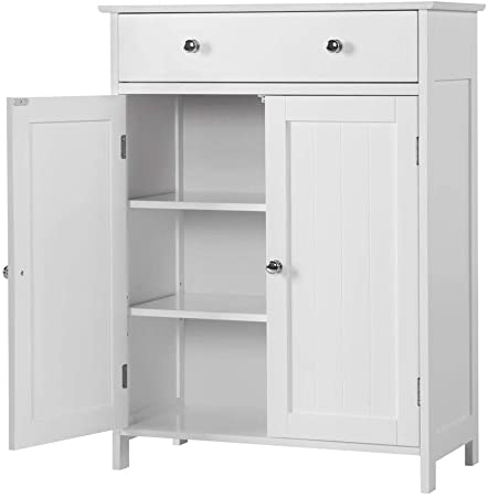 Yaheetech Bathroom Floor Cabinet with Double Doors 1 Drawer Entryway Storage Shelf, 23.6in L x 11.8in W x 31.5in H, White