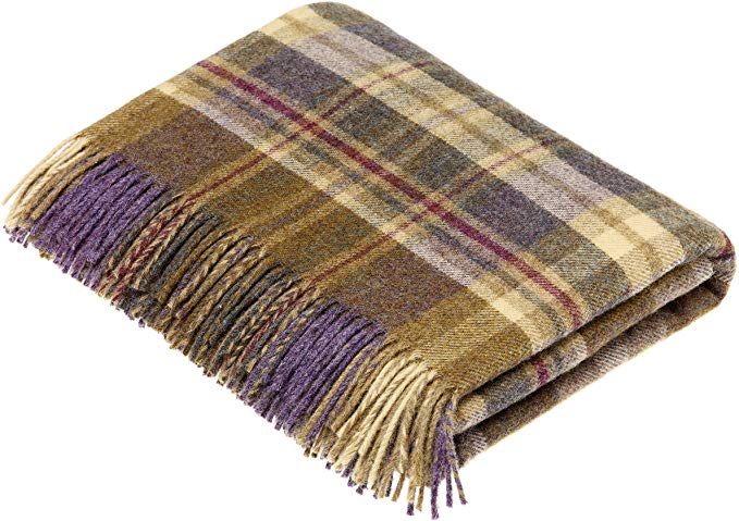 Moon Wool Plaid Throw Blanket, Pure New Wool, Tartan Glen Coe Heather, Made in UK