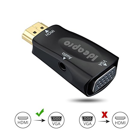 IDEAPRO Portable 1080P HDMI Male to VGA Female Video Converter Adapter Dongle with 3.5mm Audio Port for PC, Laptop, DVD, Desktop and other HDMI Input Devices