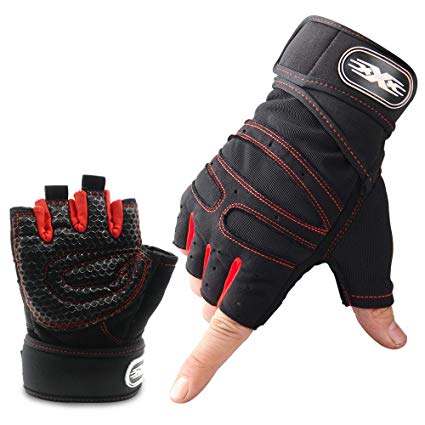 Wesho Gym Gloves, Workout Gloves - Breathable with Non-slip Shock Absorbing Palm Protection, Snug Fit, Ideal For Fitness/Crossfit/Pull Up/Cycling/Running for Men & Women