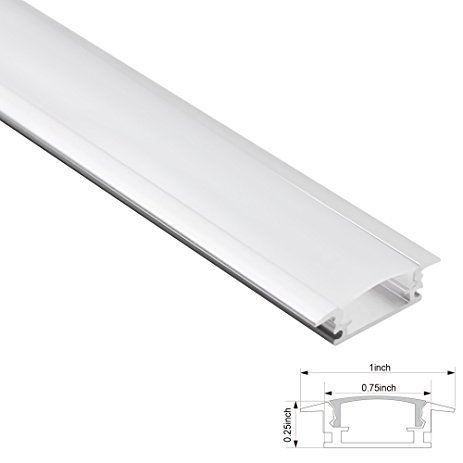 TORCHSTAR 1M/3.3ft Shallow Flush Mount Aluminum Channel U-Shape Aluminum Extrusion for flex/hard LED Strip Lights w/Oyster White Cover, End Caps, Mounting Clips - Emulational Neon Effect - U03