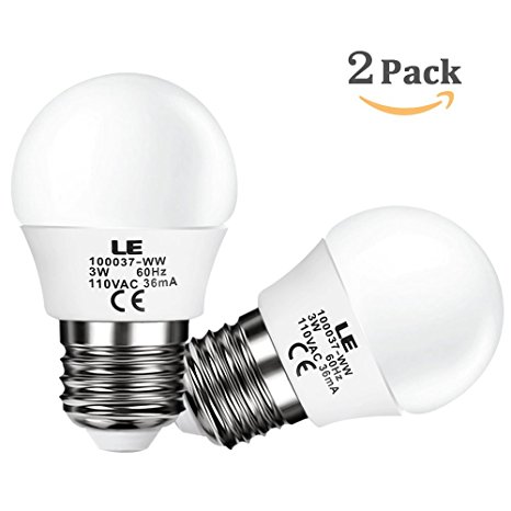 LE 3W G14 E26 LED Bulbs, 25W Incandescent Bulb Equivalent, Not Dimmable, 200lm, Warm White, 2700K, 180° Beam Angle, LED Light Bulbs, Pack of 2 Units