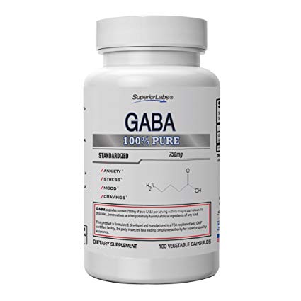 Superior Labs | GABA Supplement 750mg | Maximum Strength Mood Enhancement | Natural Relief of Stress & Simple Nervous Tension, Promotes Mood Balance, Sleep Quality, and Natural Brain Function.