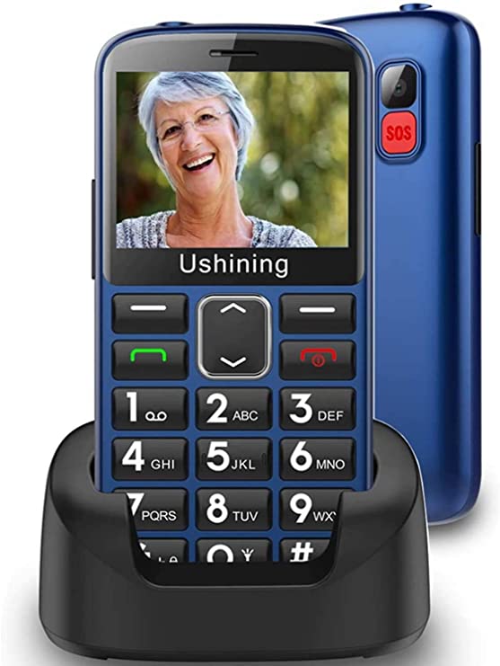 Ushining Unlocked Senior Cell Phone 3G Basic Cell Phone Large Button Hearing Aids Compatible Easy-to-Use Feature Phone for The Elderly with Charging Dock(Blue)