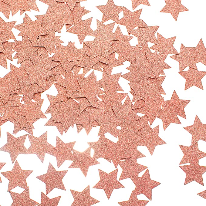 MOWO Glitter Star Paper Confetti for Table Wedding Birthday Party Decoration, 1.2 inch in Diameter (Rose Gold Glitter,200pc)