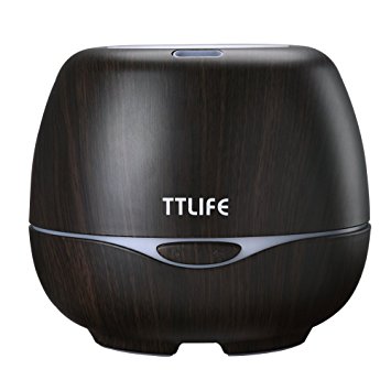 TTLIFE 300ml Aromatherapy Essential Oil Aroma Diffuser Wood Grain Ultrasonic Mist Humidifier with 7 Color LED Lights Waterless Auto Shut-off Home Bedroom-Black