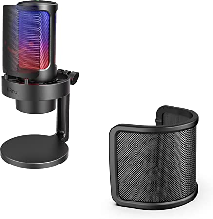 FIFINE AmpliGame Computer Microphone with RGB Control, Mute Touch, Headphone Jack, Pop Filter, Stand for Gaming Streaming (A8 U1)