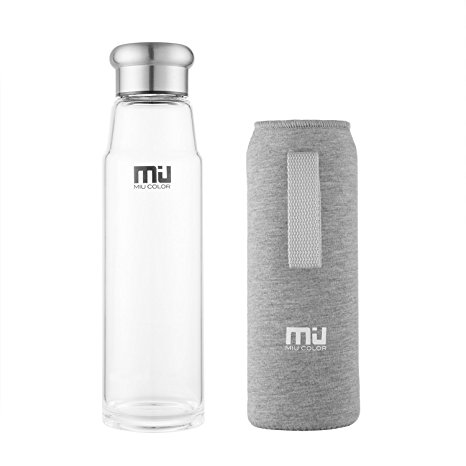 MIU COLOR® 700ml Borosilicate Glass Water Bottle,Large Capacity Water Bottle With Nylon Sleeve,Leak Proof, Easy Clean, Sports, Travel, Yoga, Gym