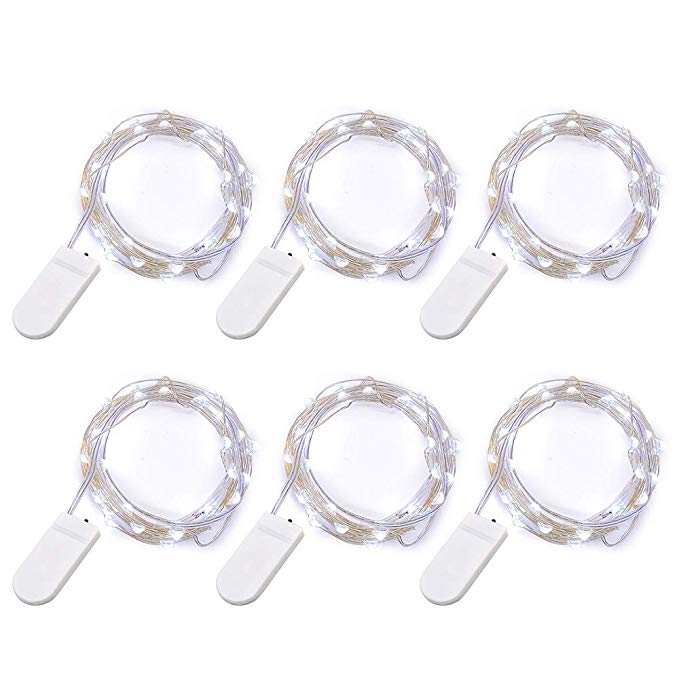 Engilen Fairy Lights 7.2 Feet 20 LED Copper Wire String Lights with Button Battery Operated, White (6 Pack)
