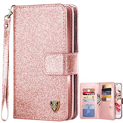 Galaxy S6 Case, Samsung Galaxy S6 Case, BENTOBEN Sparkly Glitter S6 Wallet Case Luxury Flip PU Leather Credit Card Holder Cash Pockets Wristlet Protective Case for Samsung Galaxy S6, Rose Gold