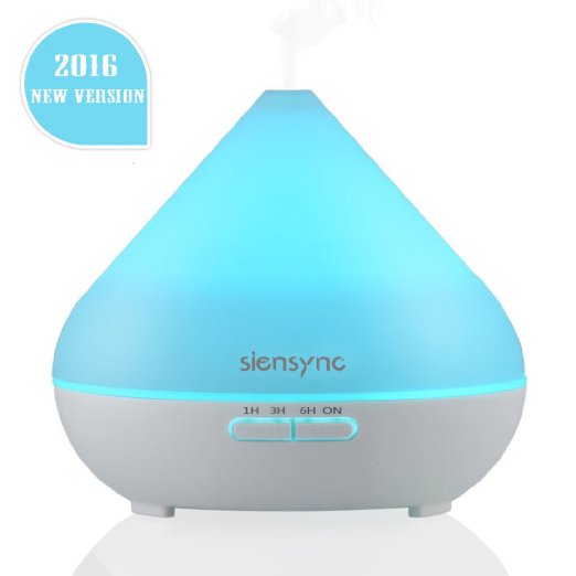 Essential Oil Diffuser 2016 New VersionSiensyncTM 300ML Ultrasonic Cool Mist Humidifier 4 Timer Setting Waterless Auto Shut-off Aroma Diffuser with 7 Color LED Lights forOffice Home