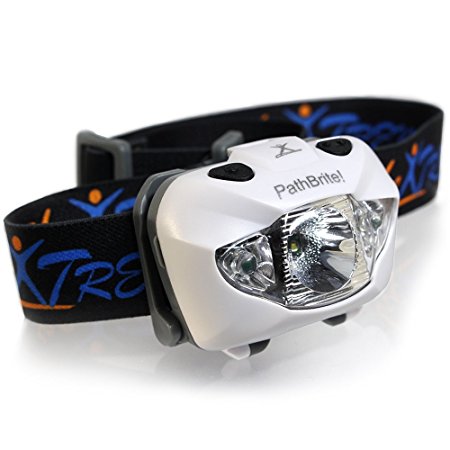 PathBrite™ Headlamp Torch LED - Best for Outdoor Sports or Household Works. SPECIAL Hand Motion IR SENSOR Switch. White Light, Strobe Red, SOS Signal - Ultra Bright, Comfortable. Battery Life up to 120 Hours. LIFETIME Warranty (White)