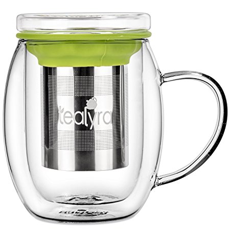 Tealyra - Venus - 400ml - Double Wall Glass Tea Cup with Lid and Stainless Steel Infuser Basket - Perfect Tea Mug for Office and Home Uses for Loose Leaf Tea Steeping