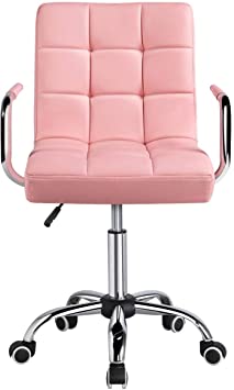 Yaheetech Adjustable Desk Chair Computer White Office Chair Adjustable and Swivel PU Leather Task Chair for Home Office Study