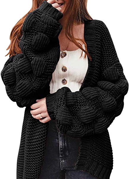 Ferbia Women Oversized Cardigan Knitted Cute Chunky Sweaters Wrap Long Fall Pom Pom Open Front Knit