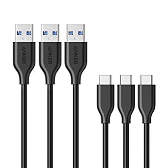 [3 Pack] Anker PowerLine USB-C to USB 3.0 Cable (3ft) with 56k Ohm Pull-up Resistor for USB Type-C Devices Including the new MacBook, ChromeBook Pixel, Nexus, OnePlus 2 and More