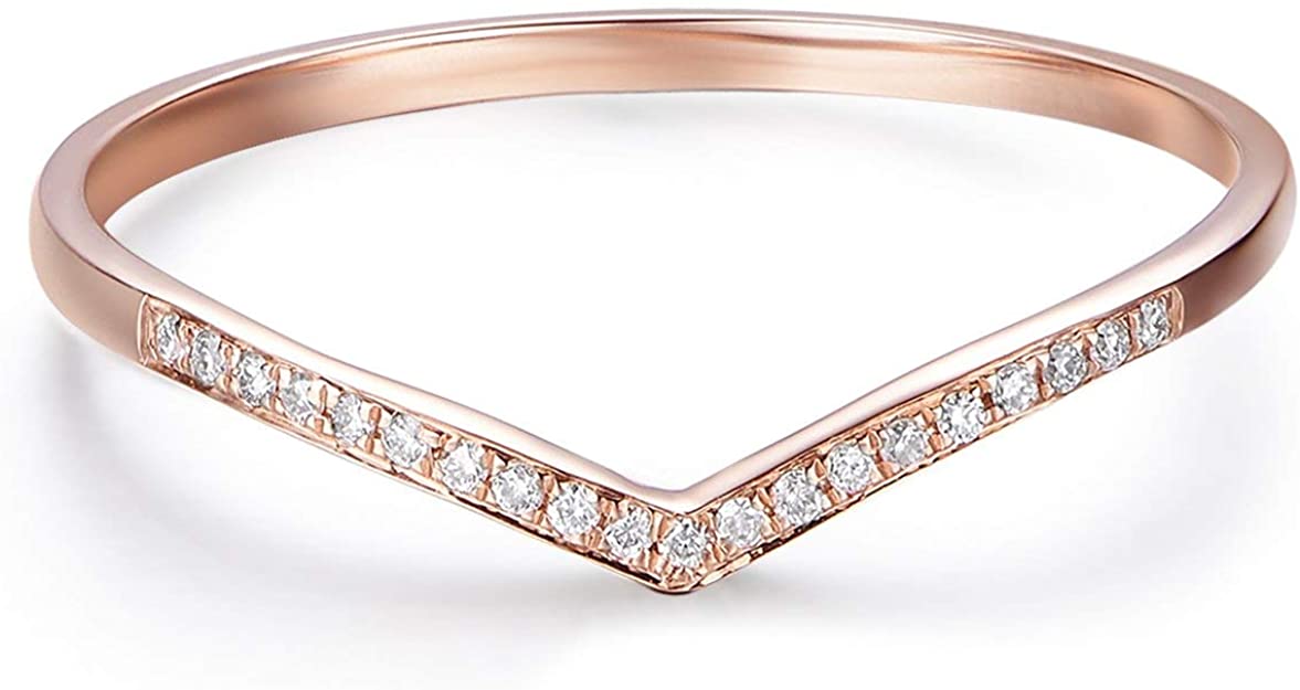HAFEEZ CENTER 14k Gold V Shape Curved Chevron Moissanite Wedding Band Ring