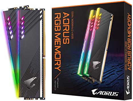 Gigabyte AORUS RGB Memory 16GB (2x8GB) 288-Pin RGB PC4-28800 DDR4 3600MHz Perfect for Intel X299, X299X, Z390 and AMD X570, TRX40 Platforms Desktop Memory Model GP-AR36C18S8K2HU416R