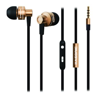 Metal Earphone, Kasonic Stereo Deep Heavy Bass Noise Isolating In-ear Headphone with Volume Control & Microphone for Iphone, Samsung Galaxy, Ipad, Android Devices,and more(KS550) (Gold)