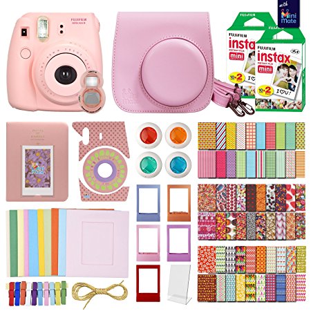 FujiFilm Instax Mini 8 Camera Pink   40 Instax Film   MiniMate® Accessory Bundle. Kit includes: Case, Frames, 64 page Photo Album, Selfie Lens, Colored Filters and more