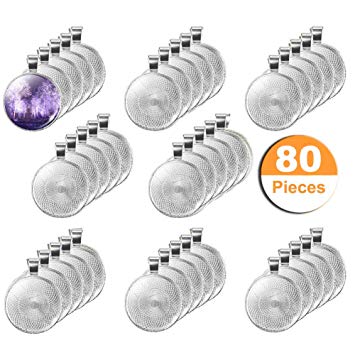LANBEIDE 40 Pcs Silver Pendant Trays with 40 Pcs Transparent Glass Cabochons, Round Pendant Bezels 1 inch/25mm for Photo Pendant Resin Craft Jewelry Making, Total 80 Pcs