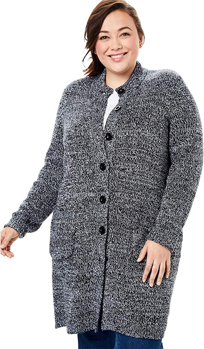 Woman Within Women's Plus Size Marled Sweater Jacket