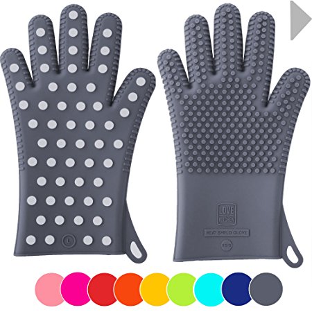 Holiday Sale! Heavy-Duty Women's Silicone Oven Mitts - Designed For Her, 2 Sizes - Great Christmas Gift for Mom - Gloves are Heat Resistant for Cooking, Grilling & Barbecue (1 Pair XS/S, Gray)