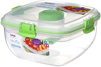 Sistema Klip It Salad To Go 1.1 Litre Container 21356,Clear with Coloured Clips, Assorted Colours, One Only Supplied