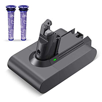 Powerextra Upgraded 21.6V 3000mAh Battery Compatible with Dyson V6 Li-ion Battery 595 650 770 880 DC58 DC59 DC61 DC62 Animal DC72 Series Handheld Replacement Battery with Two fliters
