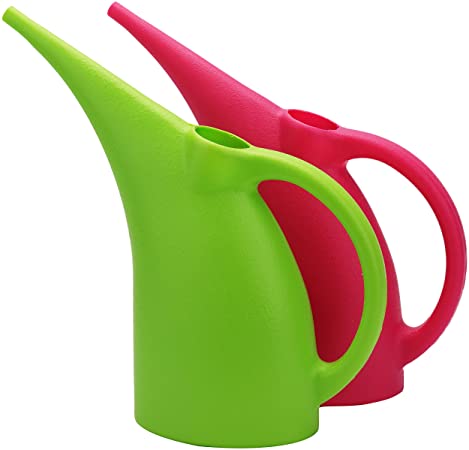 Fasmov 2 Pack 1/2-Gallon Plastic Watering Can Watering Pot, Mini Plant Watering Cans Small Indoor Watering Cans for House Plants (Green & Red)