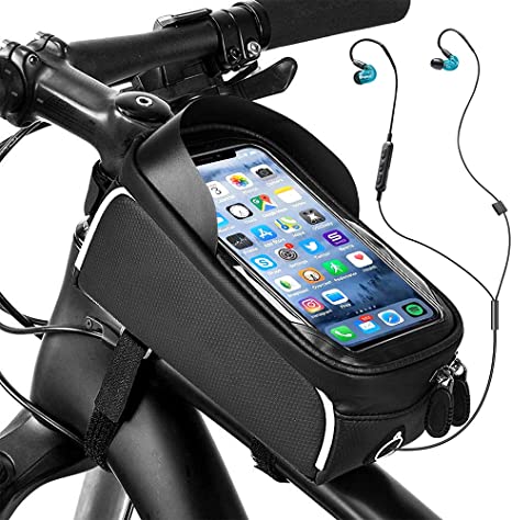 YEHOBU Bike Phone Front Frame Bag, Waterproof Mountain Bike Phone Handlebar Mount Top Tube Bag Holder Case Cycling Accessories Pouch for iPhone 11/12XS Max XR Fit 6.5