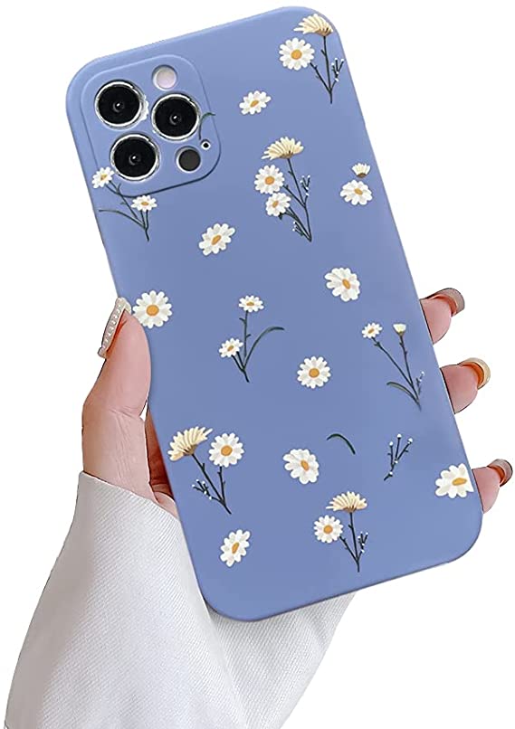 Ownest Compatible with iPhone 12 Pro Max Case,Cute Daisy Flower Pattern Design Silicone Vintage Floral for Women Girls Soft TPU Anti-Scratch Protective Cases for iPhone 12 Pro Max-Lavender