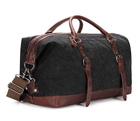 BAOSHA HB-14 Oversized Canvas Weekender Bag Travel Carry On Duffel Tote Bags Weekend Overnight Travel Bag Unisex Travel Holdall Handbag (Black)