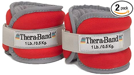 TheraBand Ankle Weights, Comfort Fit Wrist & Ankle Cuff Weight Set, Adjustable Walking Weights for Cardio, Home Workout, Ankle Strengthening & Physical Therapy, Red, 1 lb. Each, Set of 2, 2 Pounds
