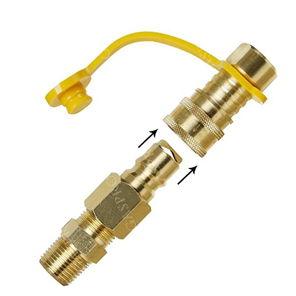 GASPRO Propane/Natural Gas Quick-Connect Kit 3/8inch Male Pipe Thread x 3/8inch Female Pipe Thread-100% Solid Brass Fitting