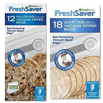 FoodSaver Freshsaver 18 Quart-sized and 12 Gallon-sized Vacuum Zipper Bags Bundle - BPA Free