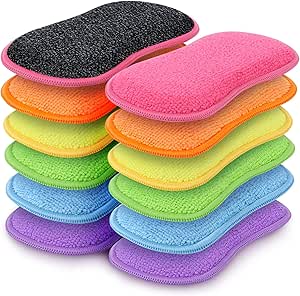 HOMEXCEL 12 Pack Multi-Purpose Scrub Sponges Kitchen, Dish Sponge, Non-Scratch Microfiber Sponge for Efficiently Cleaning Dishes, Pots, and Pans, and More (Multicolor)