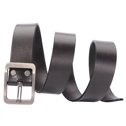 Lecxci Mens 1 12 Wide Long Real Leather Belt with Gunmetal Buckle Snap Button Closure