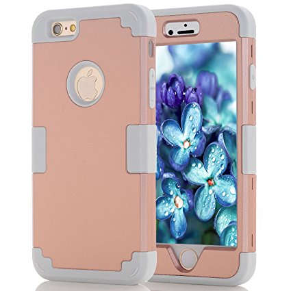 Hard Plastic Soft Silicone Case iPhone 6 Case Defender, Cell Phone Case iPhone 6S Case for Girls, Heavy Duty Cute Case iPhone 6 Shockproof Cover Rose Gold Case iPhone 6 Protective Case for iPhone 6S/6