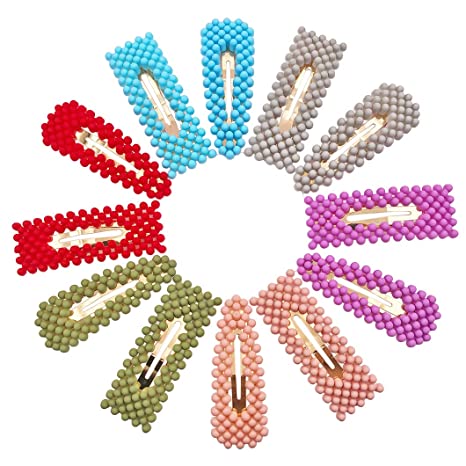 12 Pieces Colorful Snap Hair Clip Geometric Integral Pearl Shape Hair Clips Plastic Bright Colors Hair Pins Fashion Jumbo Barrettes for Ladies Women Party Wedding Daily Hairstyling (Style B)