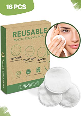 Super Soft Reusable Makeup Remover Pads (16 Machine Washable Cotton Rounds) - Money Saving and Eco Friendly Reusable Cotton Rounds, Crafted from Organic Bamboo Makeup Remover Pads