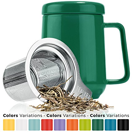 Tealyra - Peak Ceramic Green Tea Cup Infuser - 19-ounce - Large Mug with Lid and Stainless Steel Infuser - Tea-For-One Perfect Set for Office and Home Uses - 580 milliliter